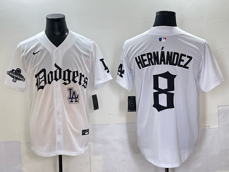 Men Los Angeles Dodgers 8 Hernandez white Nike 2025 MLB jersey 004